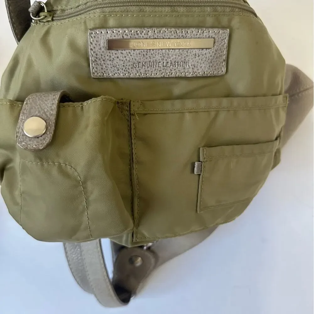Vintage 90s Jones NY Triangle Leather Backpack Rock Stone Gray Convertible Bag
